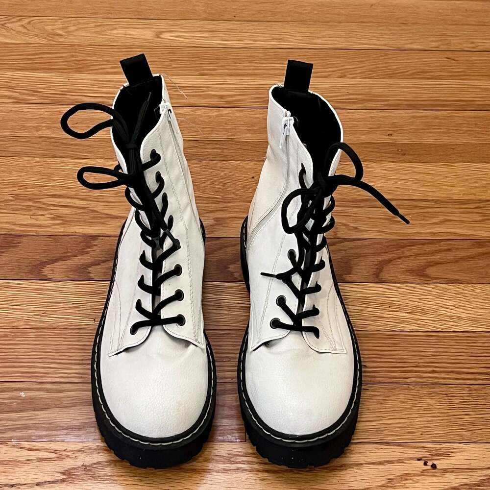 Sincerely Jules Harley White Combat Boots Leather Zipper Lace Up Size 8M